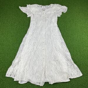 Vintage Jazz Kids White Lace Button Front Bow Lace Maxi Dress Sz 10